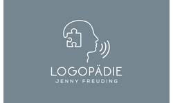 Das Logo zeigt eine stilisierte menschliche Kopfsilhouette mit einem Puzzlestück im Gehirnbereich, begleitet vom Schriftzug "Logopädie Jenny Freuding".