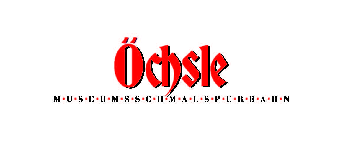 Das Bild zeigt das Logo der Öchsle Museums-Schmalspurbahn in roten Buchstaben auf weißem Hintergrund.